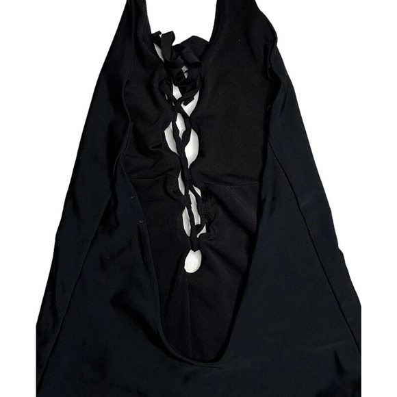 Aerie Solid Black Lace Up Front Plunge One Piece Halter Swimsuit Maillot Size M - Picture 5 of 7
